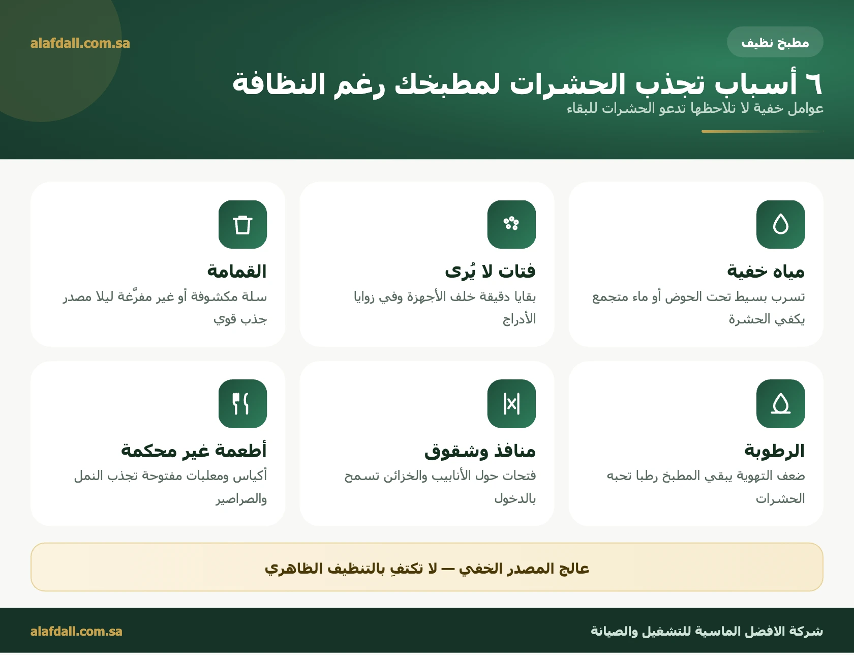 أسباب ظهور الحشرات في المطبخ - شركة الافضل الماسية