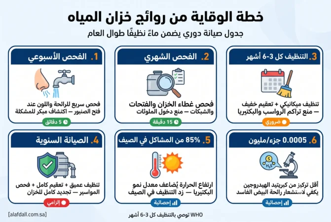 لماذا تتغير رائحة مياه الخزان العلوي؟ الأسباب العلمية والحلول الشاملة التخلص من روائح الخزان الارضي والعلوي