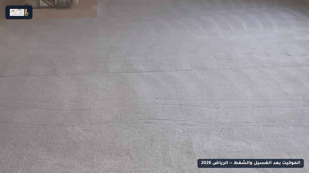 غرفة بموكيت رمادي ثابت بعد الغسيل والشفط العميق